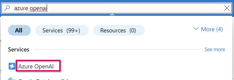 Searching for Azure OpenAI in the Azure portal