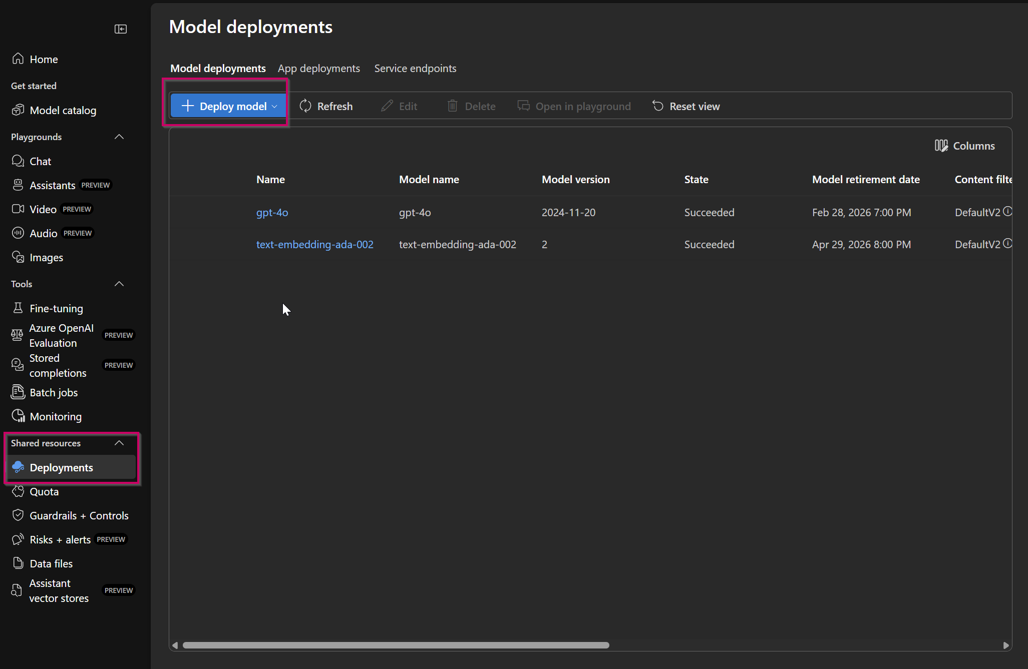 GPT-4o deployment in Azure AI Foundry